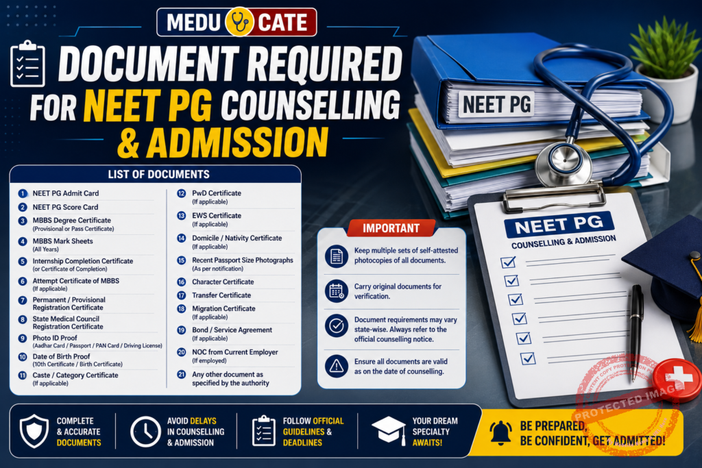 NEET PG 2026: Document Required for MD/MS Admssion 2026